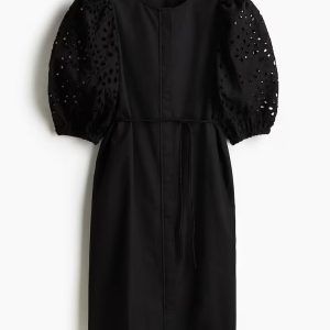 H&M Dress with Eyelet-Embroidered Sleeves