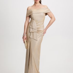 LAURA Metallic Off-the-Shoulder Evening Dress