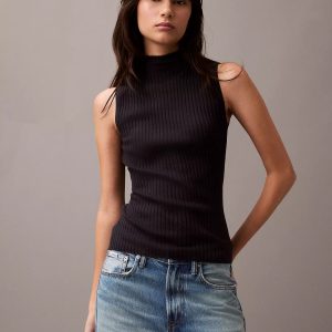Calvin Klein Silk Cashmere Mock Neck Tank Top