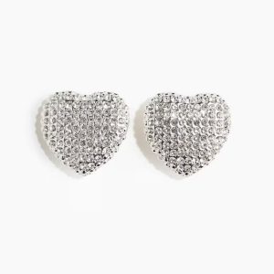 H&M HEART-SHAPED RHINESTONE CLIP EARRINGS