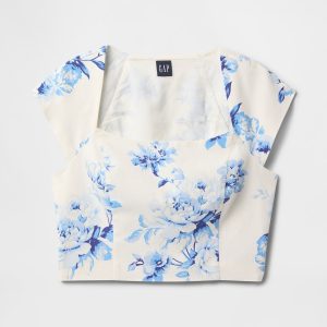 Gap Linen-Blend Cap-Sleeve Cropped Top