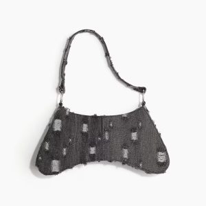 H&M DISTRESSED-LOOK DENIM SHOULDER BAG