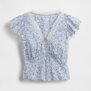 Gap Lace-Trim Floral Top
