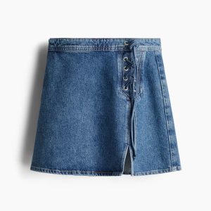 H&M LACING-DETAIL DENIM MINI SKIRT