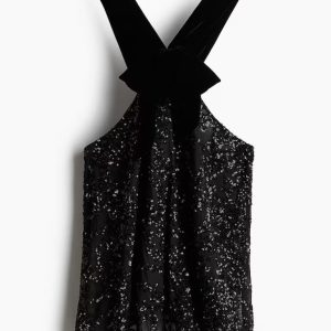 H&M SEQUINED BOW-FRONT TOP