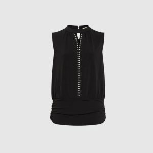LAURA Keyhole Detail Pearl Trim Top