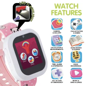 iTech Junior iTech Jr Kids Girls Fuzzy Black White Panda Smartwatch with On Ear Bluetooth Headphones