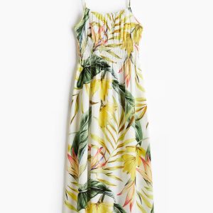 H&M Smocked-Detail Poplin Dress