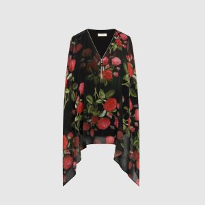 LAURA Floral Print Chiffon Poncho