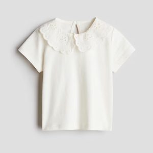 H&M Top with Eyelet-Embroidered Collar