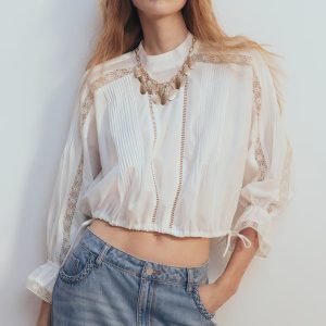 H&M Lace-Inset Cotton Blouse