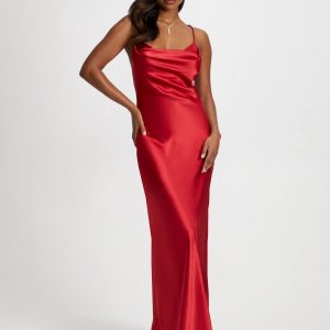 LAURA Drape Neck Satin Dress