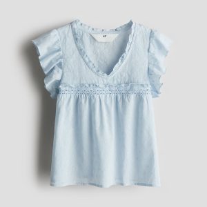 H&M Ruffle-Trimmed Cotton Blouse