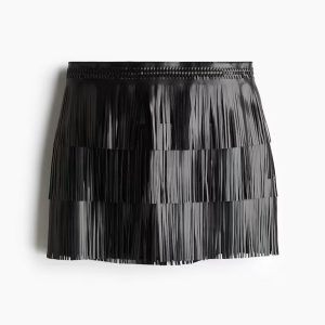 H&M COATED MINI SKIRT WITH FRINGE
