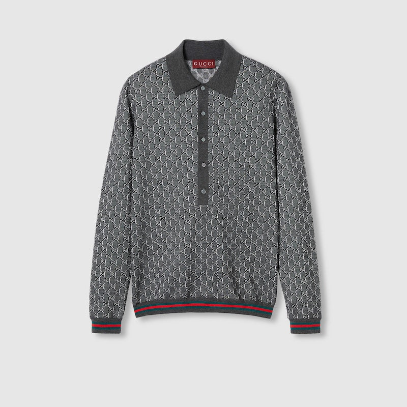 Gucci WOOL AND SILK POLO TOP WITH GG SHADOW