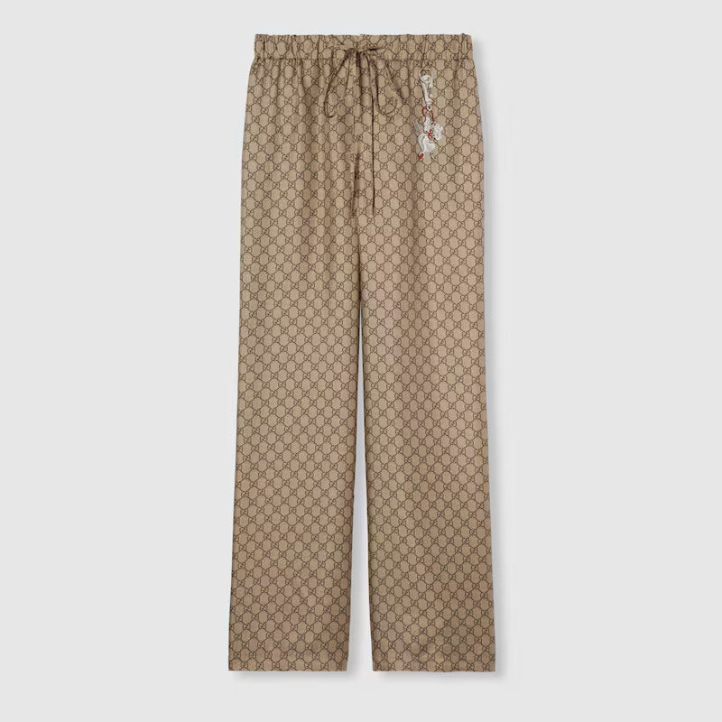Gucci GG silk twill pants with print