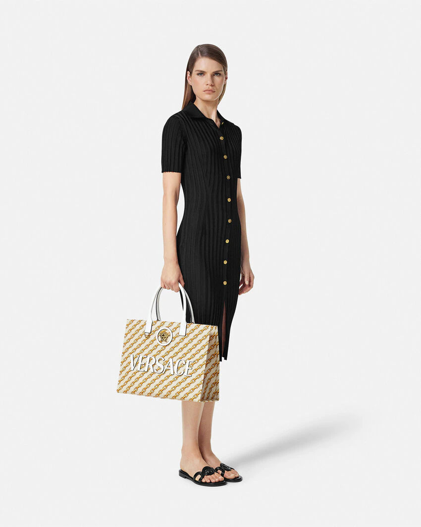 VERSACE CHAIN STRIPES LA MEDUSA LARGE TOTE BAG - Image 3