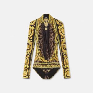 Versace WILD BAROCCO SILK DRAPED BODYSUIT