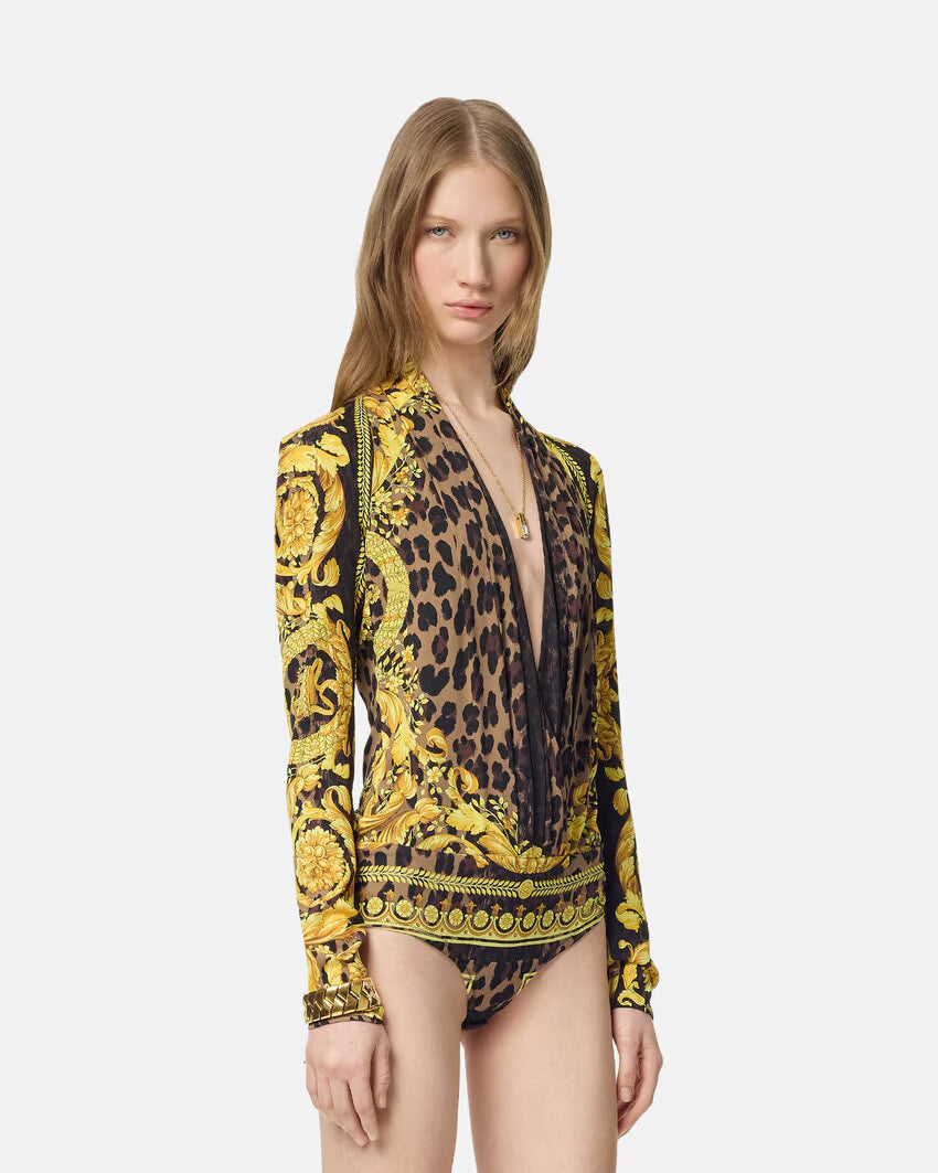 Versace WILD BAROCCO SILK DRAPED BODYSUIT - Image 4
