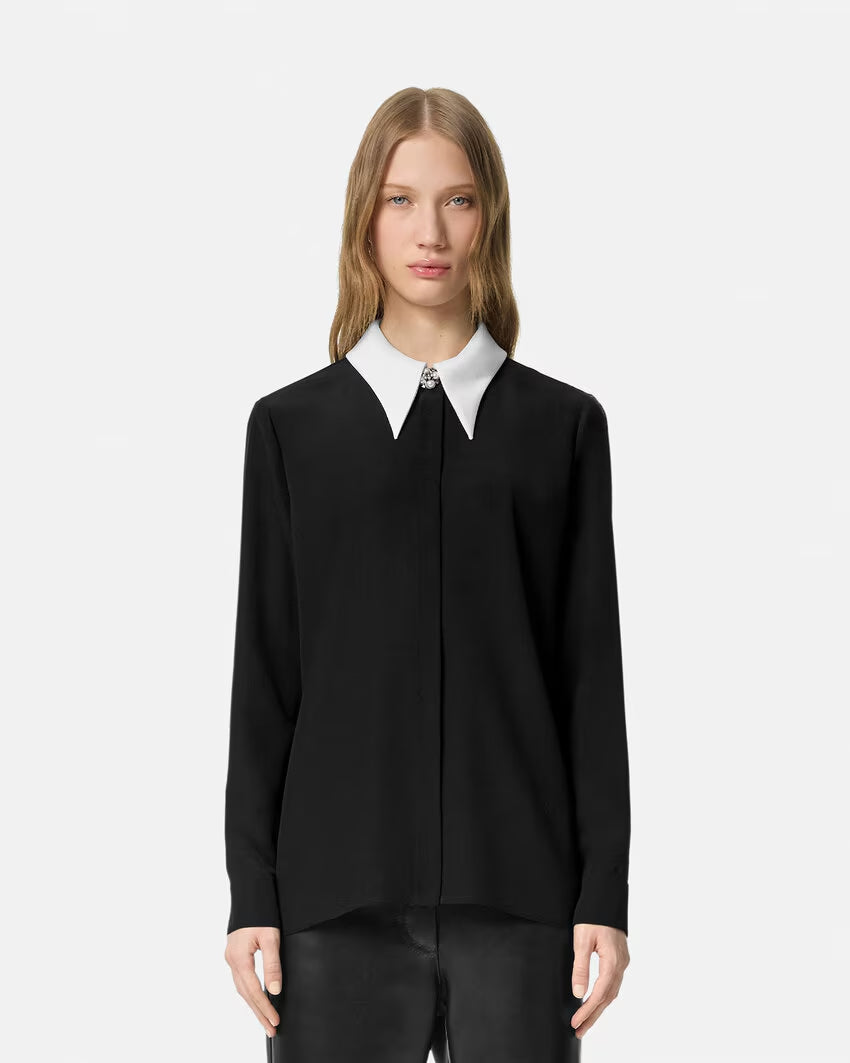 Versace CONTRAST-COLLAR SILK CRÊPE SHIRT - Image 4