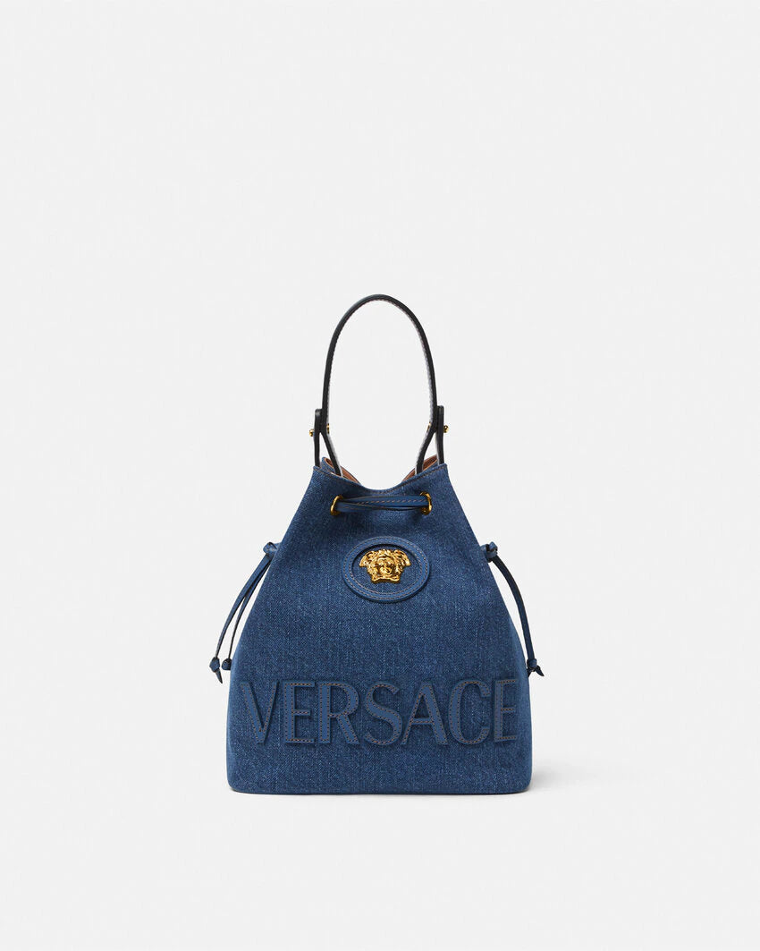 VERSACE LA MEDUSA DENIM BUCKET BAG