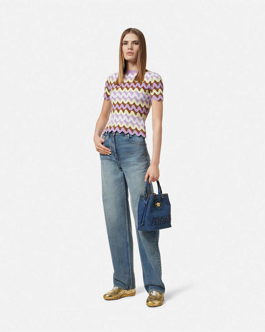 VERSACE LA MEDUSA DENIM BUCKET BAG - Image 3