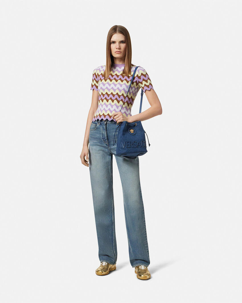 VERSACE LA MEDUSA DENIM BUCKET BAG - Image 4