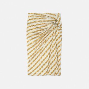 VERSACE CHAIN STRIPES GATHERED MIDI SKIRT