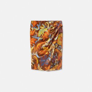 VERSACE EXOTIC BAROCCO SILK A-LINE MIDI SKIRT