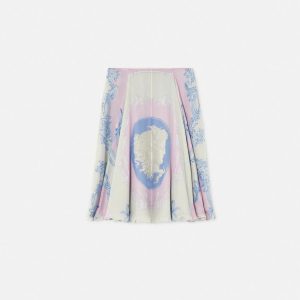 VERSACE CAMEO SILK CRÊPE FLOWY MIDI SKIRT