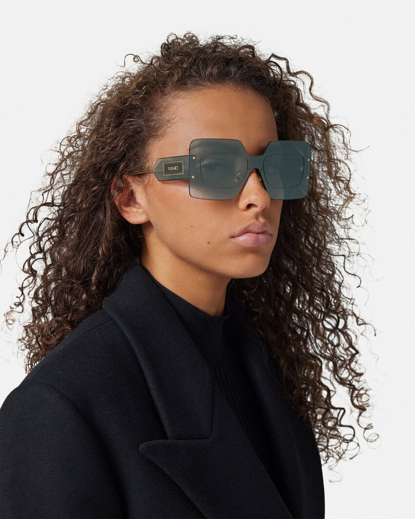 VERSACE DAMIER PLAQUE SQUARED SHIELD SUNGLASSES - Image 11