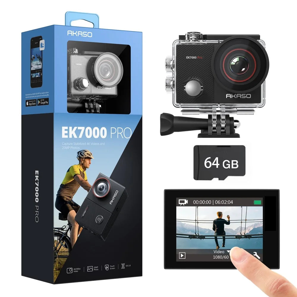 AKASO EK7000 Pro Touchscreen 4K Action Camera with 64GB Card