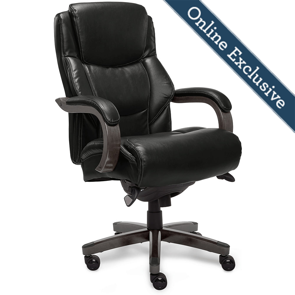 Lazboy Delano Big & Tall Executive Office Chair, Jet Black with Distressed Wood