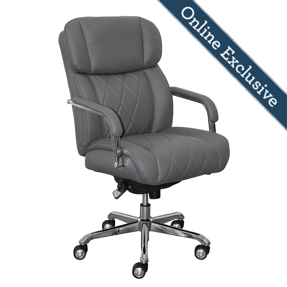 Lazboy Sutherland Quilted Leather Office Chair, Moon Rock Grey