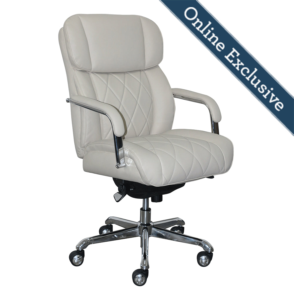 Lazboy Sutherland Quilted Leather Office Chair, Light Ivory