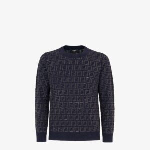 Fendi Blue wool and FF nylon pullover