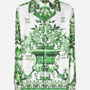 Dolce&Gabbana Silk twill shirt with majolica print