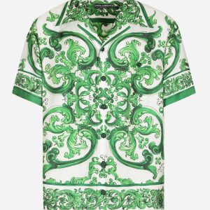 Dolce&Gabbana Silk twill Hawaiian shirt with majolica print