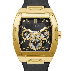 Guess Black And Gold-Tone Square Multifunction Watch