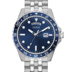 Guess Silver Tone and Blue Sport Watch