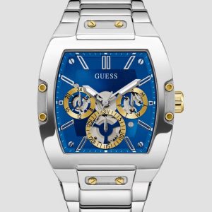 Guess Square Silver-Tone Multifunction Watch