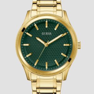 Guess Gold-Tone and Green Analog Watch