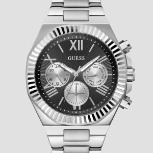 Guess Silver-Tone and Black Multifunction Watch
