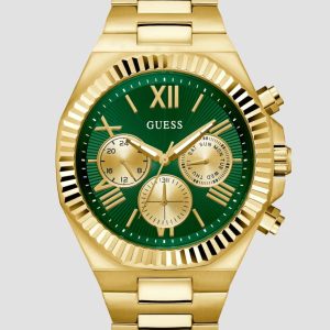Guess Gold-Tone and Green Multifunction Watch