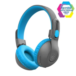 JLab JBuddies Studio 2 On-Ear Kids Wireless Headphones, Blue/Graphite, Volume Safe, Folding