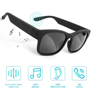 Mesase Unisex Smart Sunglasses with Bluetooth, Black