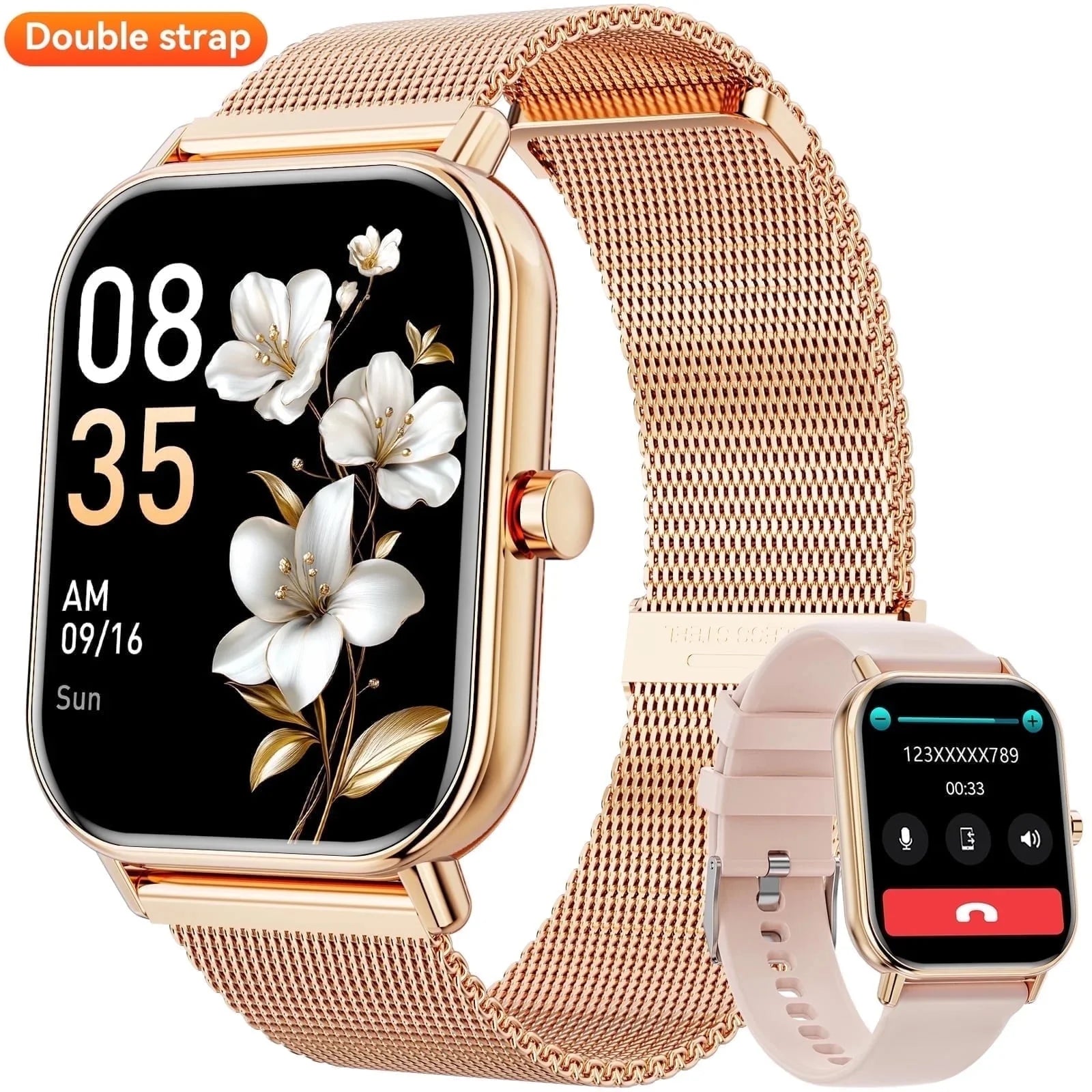 Mingdaln Smart Watch fits for Android and Iphone, IP68 Waterproof, Suitable for Women Men 100 Sports Modes 1.85 inch Fitness Tracker, with Answer/Make Calls/Message Reminder, （Milano Steel Band）