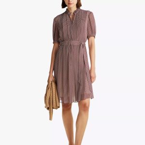 Tommy Hilfiger Ruffle Collar Pleated Georgette Dress