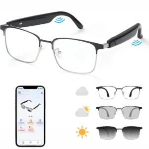 Wiher Smart Glasses with AI Translation, Bluetooth Audio Sunglasses with Photochromic Lenses