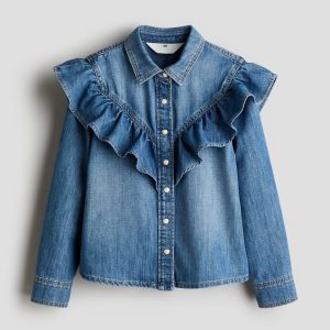 H&M Flounce-Detail Denim Shirt